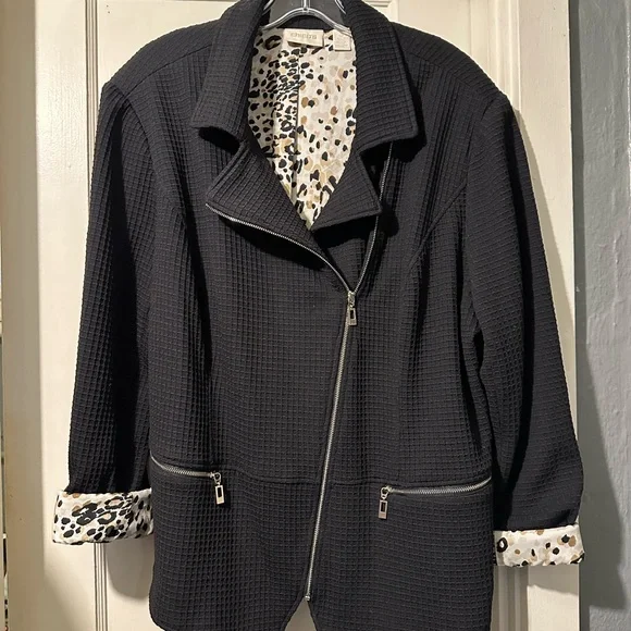 CHICO’S Black, Size 3, leopard lining, Women’s Jacket - Picture 4 of 8